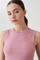 Top canalé rosa pastel