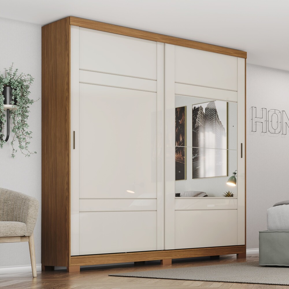 ROPERO VERGGO 2 PUERTAS 3 CAJONES INTERNOS CON ESPEJOS GUARDARROPA CLOSET ARMARIO OFF WHITE