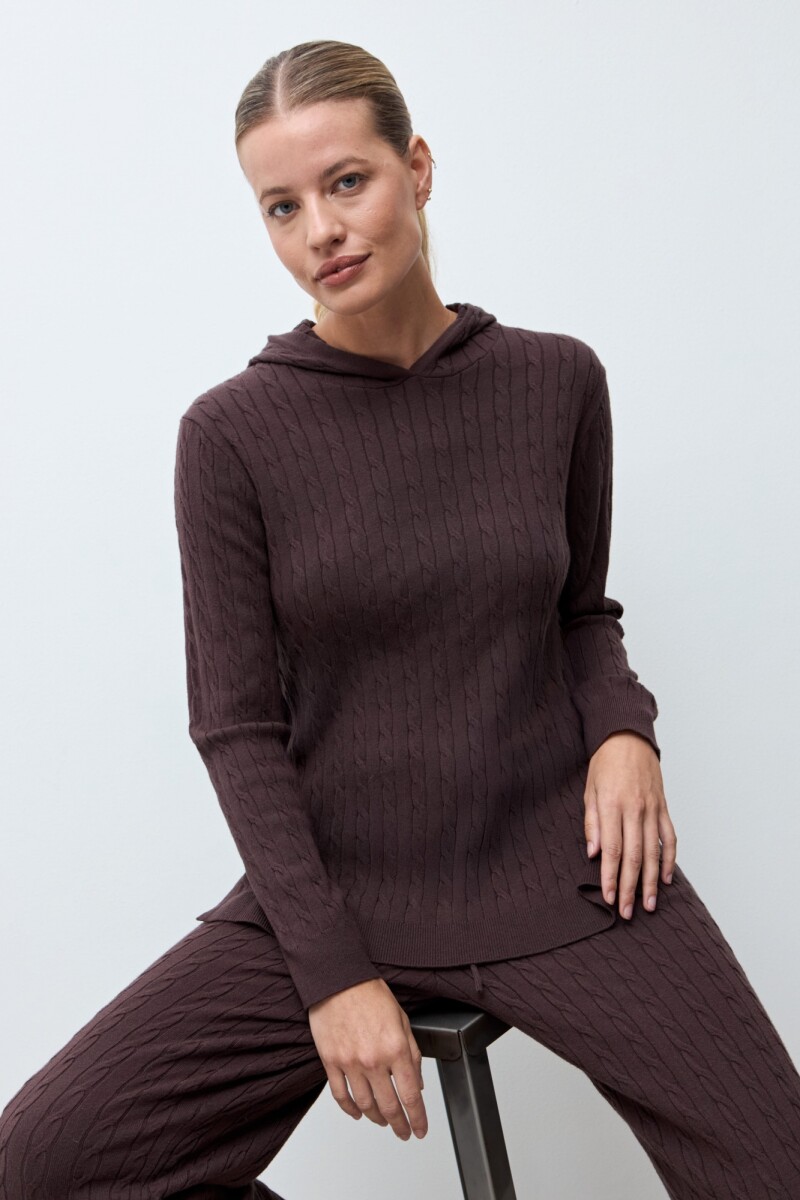 Hoodie tejido estructuras chocolate