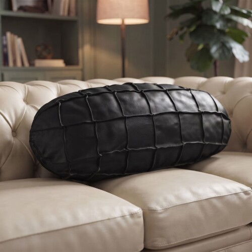 Almohadón Ovalado Grande - 100% Cuero 76x35 cm Negro