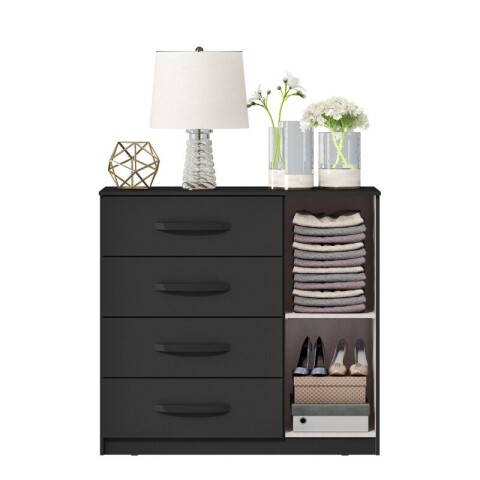 Combo Respaldo, 2 Mesas de Luz y Cómoda - MDP - Negro Combo Respaldo, 2 Mesas de Luz y Cómoda - MDP - Negro