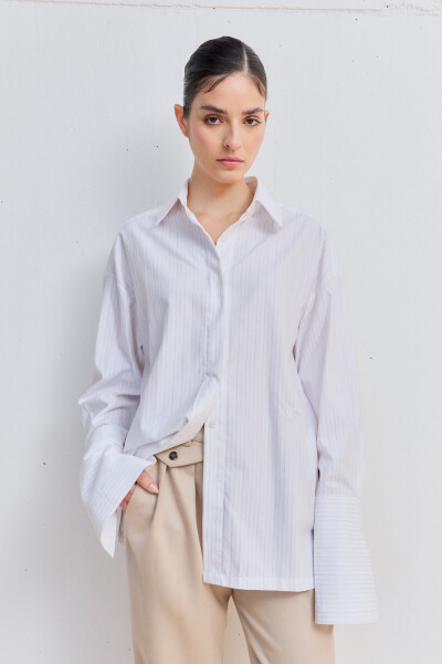 0032 CLASSIC SHIRT MUJER PUÑOS Blanco Y Beige