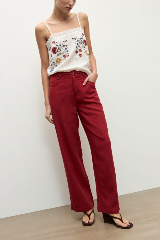 Pantalon Paulina lino carmesí