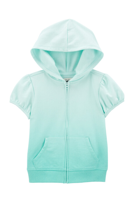 Campera de algodón, manga corta y capucha, turquesa Sin color
