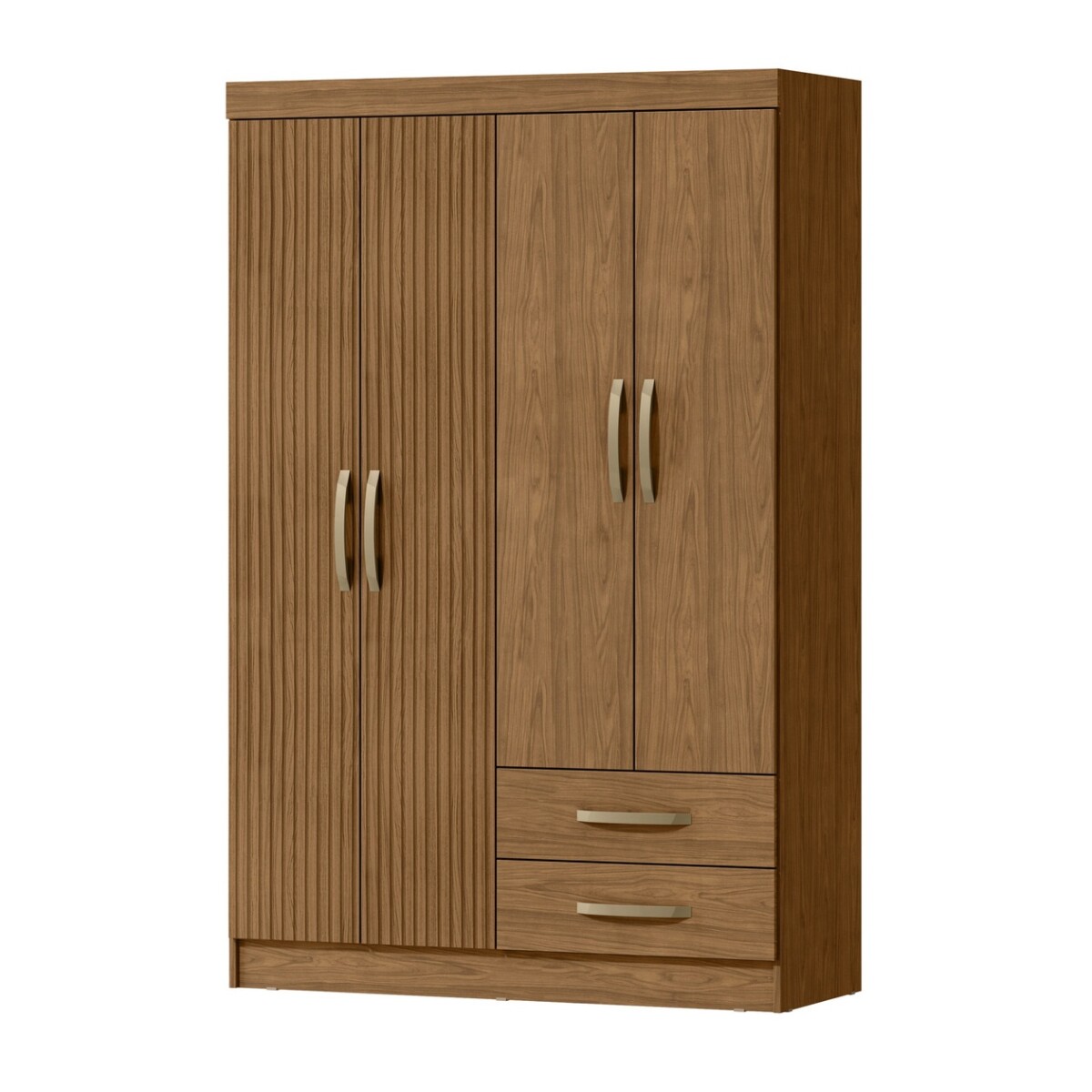 Ropero Armario 4 Puertas 2 Cajones 7 Estantes Freijo Ripado(nogal) 
