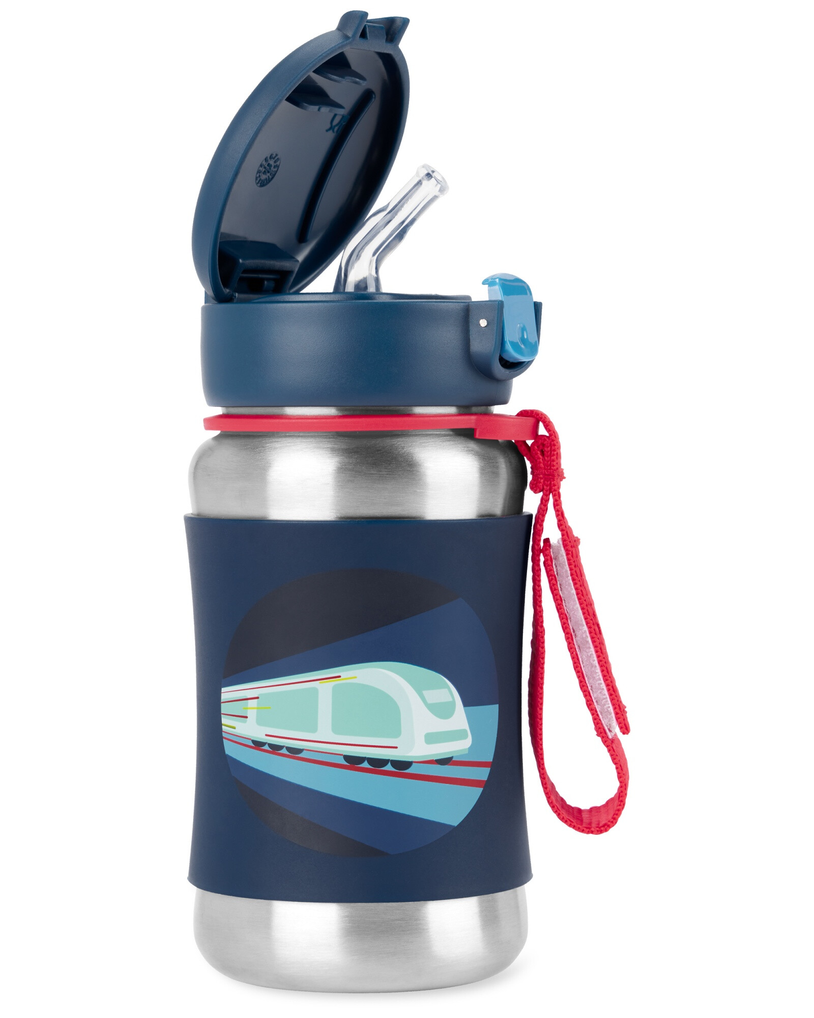 Botella de acero inox. con sorbito, diseño tren Botella de acero inox. con sorbito, diseño tren