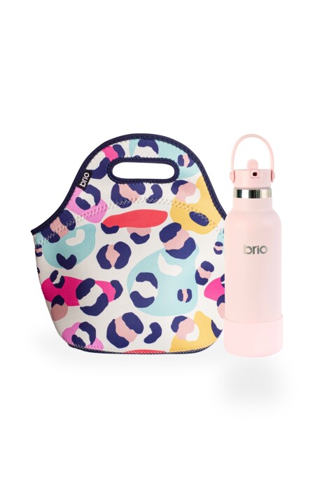 Set de lunchera de neopreno y botella de acero inoxidable 500ml brio set moteada/rosa