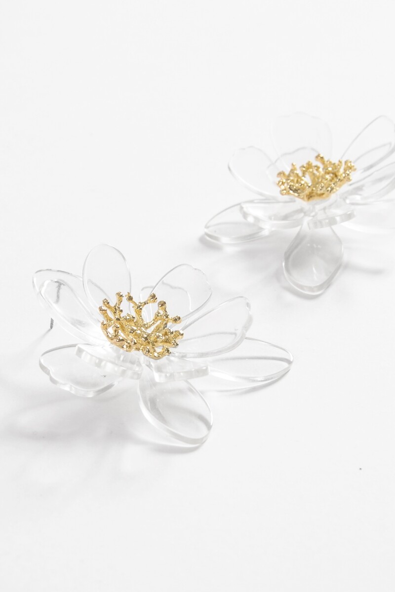 Caravanas flor acrílico detalle metal transparente