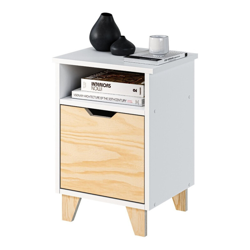 Mesas De Luz Melaminico 18mm Madera Nórdica Dormitorio Blanco