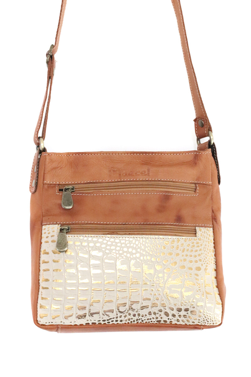 Cartera Bandolera con Cierre de Cuero - Terracota Dorado 