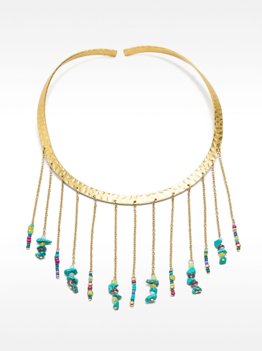 Collar Rígido Con Flecos Y Piedras - multicolor 