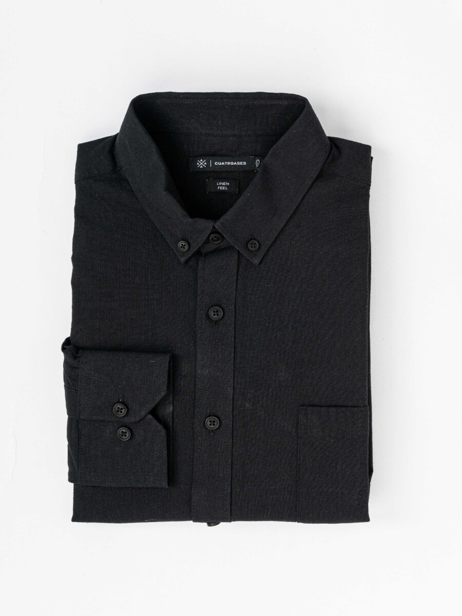 Camisa m/l lisa efecto lino - negro 