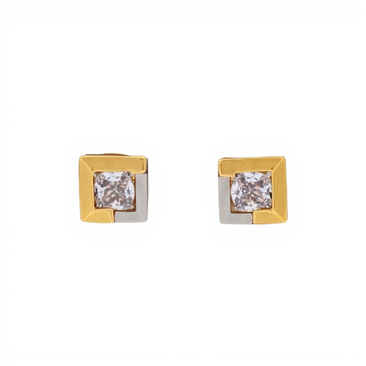 Caravanas Cuadrados oro- Oro bajo - Zirconia blanca- CA8013 - conpiedra 