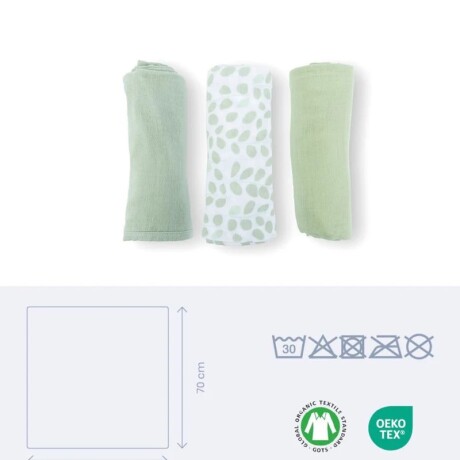 Packx3 Sabanitas Muselina Mini Leaves Green