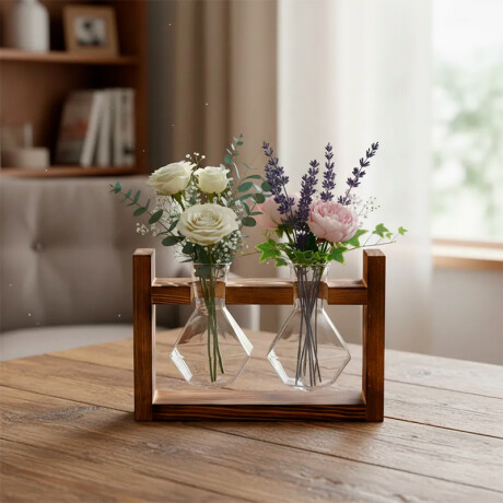 Florero Con Base De Madera X2 Diamante