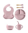 Set de alimentación de silicona para bebé  6 piezas Rosado