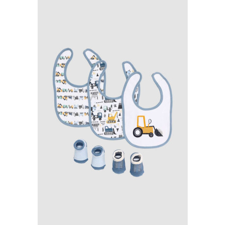 Set tractor 2 pares medias + 3 baberos Celeste