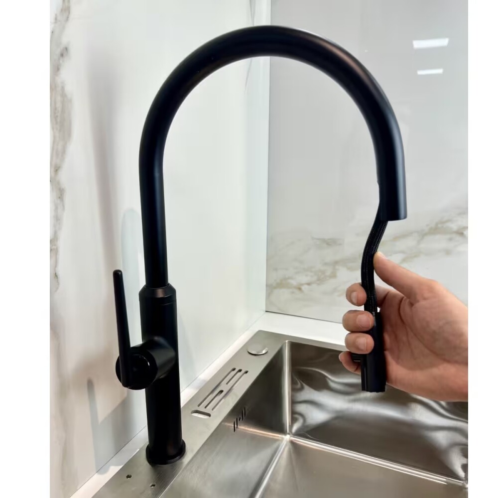 Grifería de cocina Monocomando de mesada extensible Negro Mate Grifería De Cocina Monocomando De Mesada Extensible Negro Mate