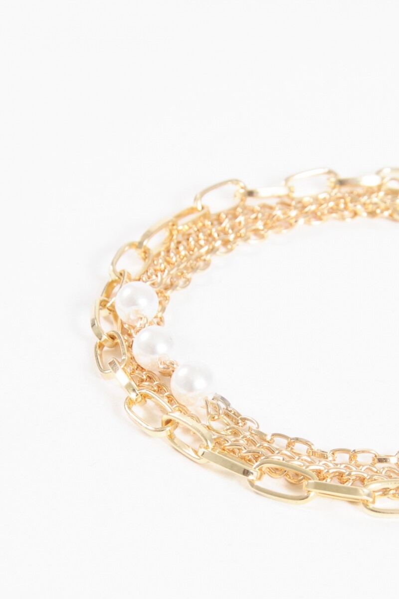 Pulsera cuatro cadenas con perla dorado