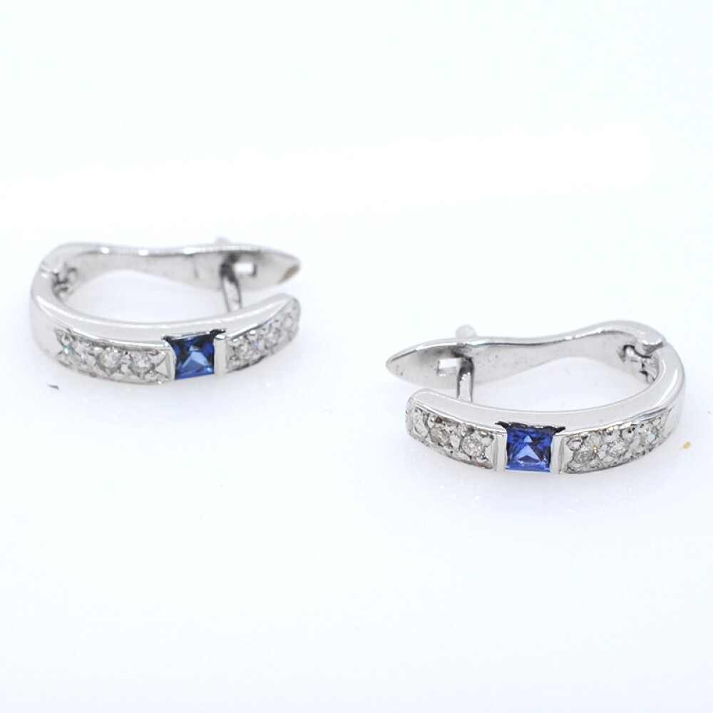 Aros en oro 18k blanco, zafiros y brillantes Aros en oro 18k blanco, zafiros y brillantes