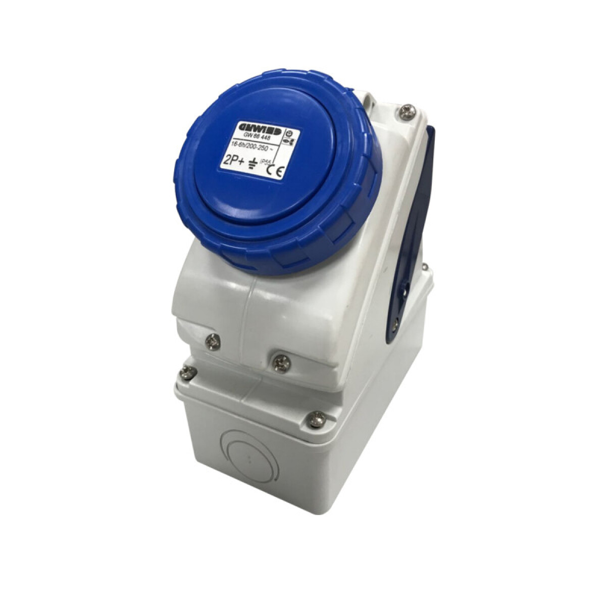 Tomacorriente con interruptor 2P+T 16A 6HS 220V azul IP55 - GG6448 