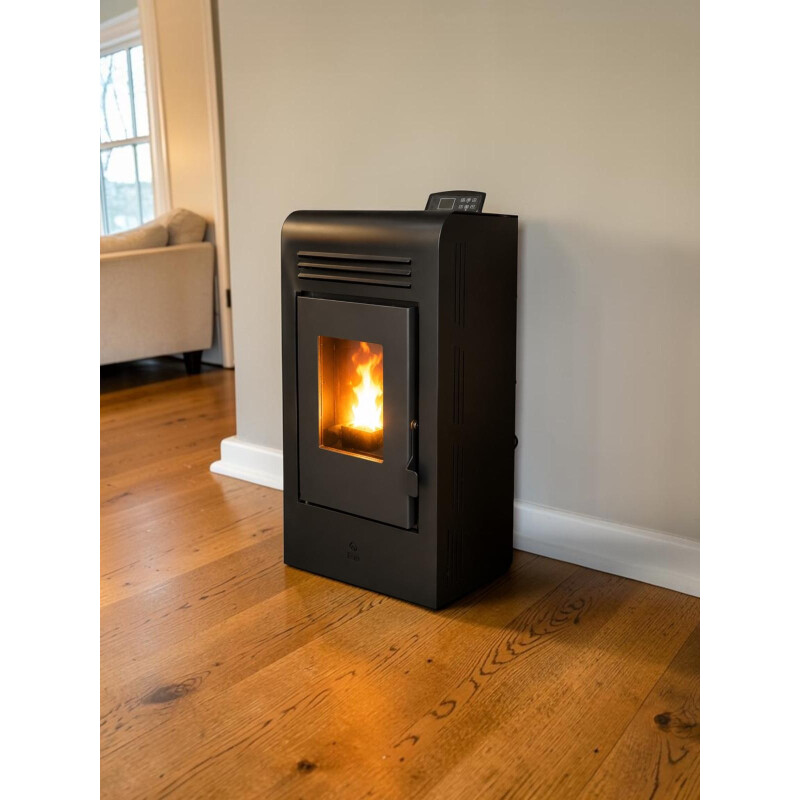 Calefactor Selma a pellet WiFi - con Kit de techo 8kW Negro