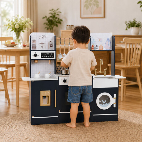 Cocina Infantil De Madera Premium Con Accesorios Azul Oscuro