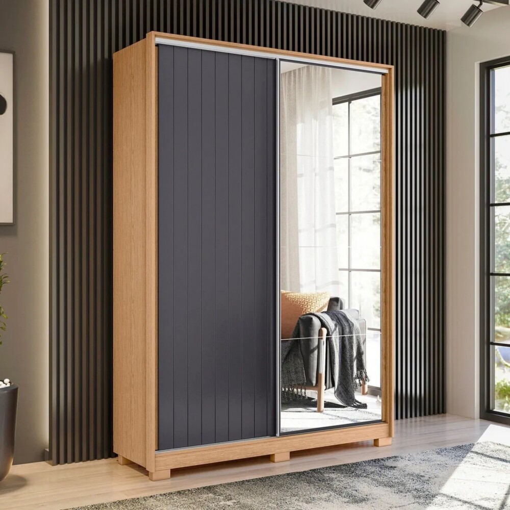 Ropero 2 puertas Corredizas con Espejo - Frizatto Negro