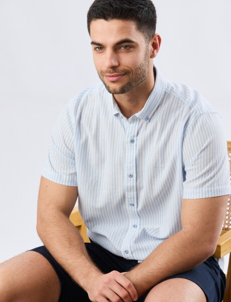 CAMISA RAYADA DE LINO Celeste