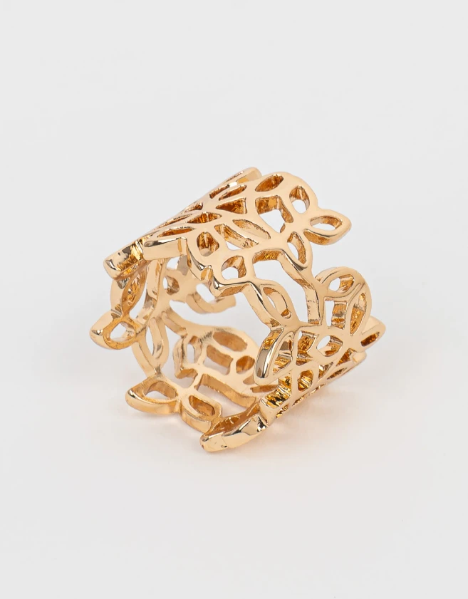 Anillos Medianos y Grandes Con flores Anillo Calado - Dorado