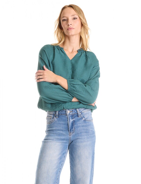 Blusa Saten Mostacillas VERDE OSCURO