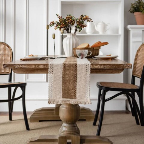 Sendero caminero de mesa tejido 30x150cm marrón