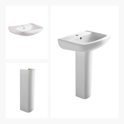 LAVATORIO Y PEDESTAL DE LOZA SANITARIA MALAWI BLANCO BLANCO