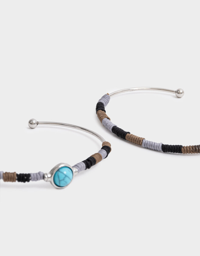 Pulseras Rígidas Sets Piedra Natural Pulseras Rígidas Set X2 Con Piedra - Plateado