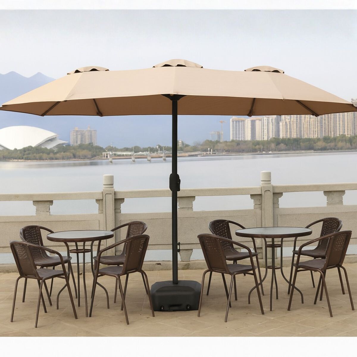 Sombrilla Para Jardín XL 4.50 m con Base Incluida y Apertura por Manivela 