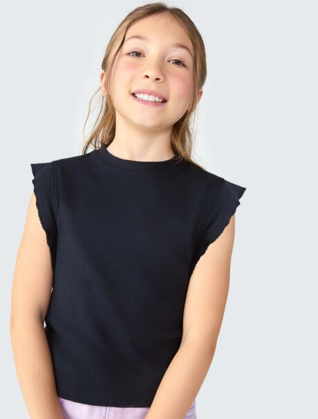 BLUSA INFANTIL EN TELA ACANALADA NEGRO