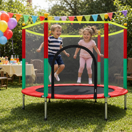 Cama Elástica Infantil Diametro 140cm Con Red De Seguridad Rojo