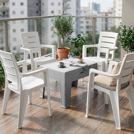Juego Jardín Patio Rattan 4 Sillas + Mesa UV Turca Blanco