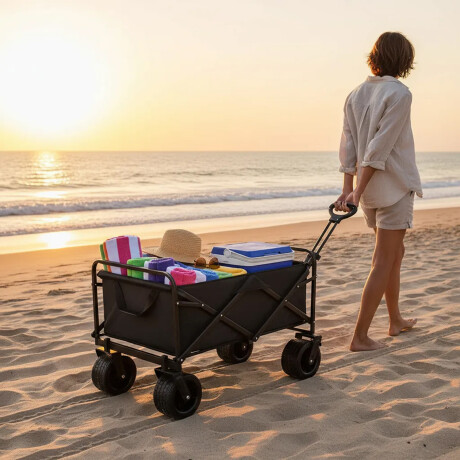 Carro Plegable Reforzado Camping Rueda de 8cm Negro