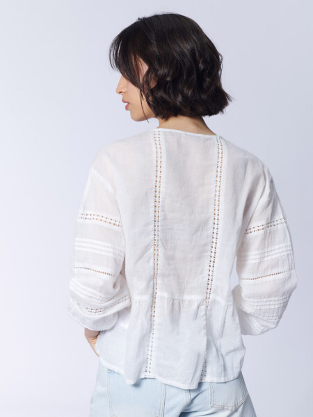 Blusa Manga larga Encaje Blanca