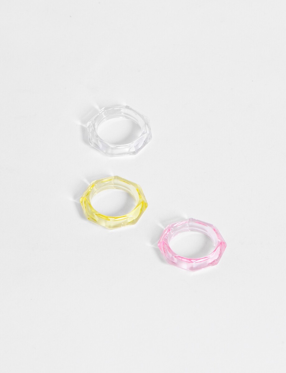 Set de tres anillos transparencia irregulares 18mm - multicolor 