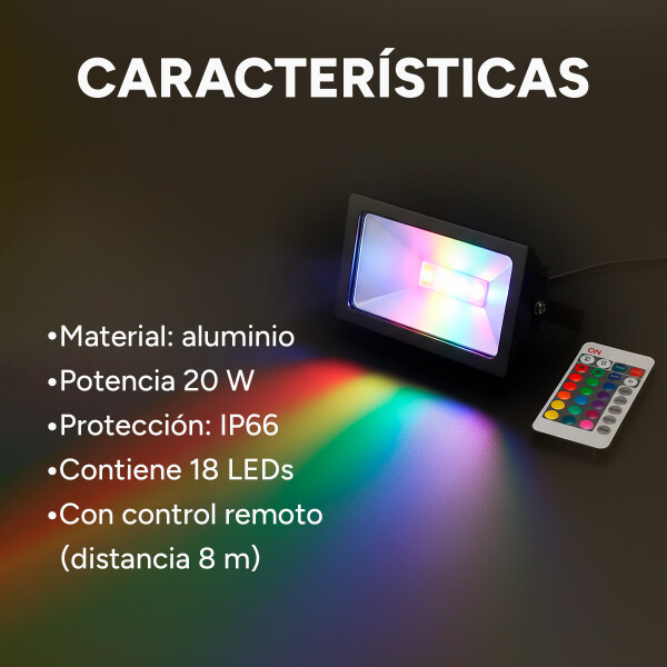 Foco Reflector RGB Control IP66 Exterior Interior 18 LED 20W Color Negro