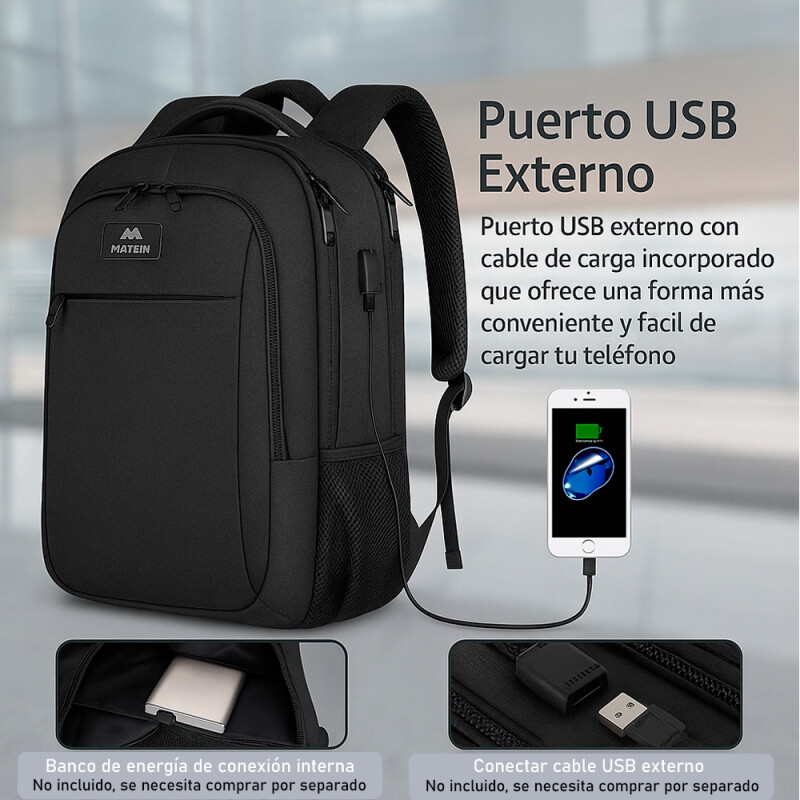 Mochila Urbana Viaje Antirrobo Notebook Matein 1007 28l Negro