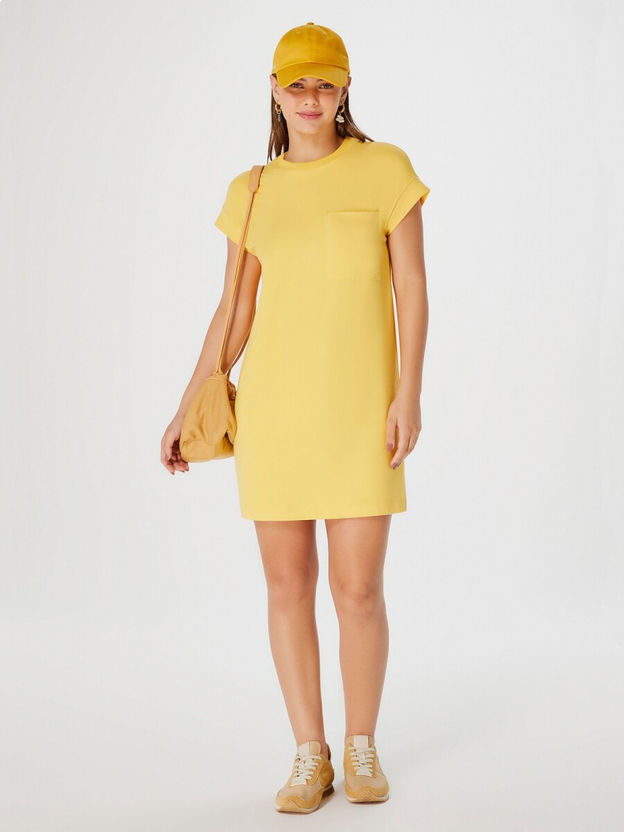 VESTIDO CORTO BÁSICO TEXTURIZADO - AMARILLO 