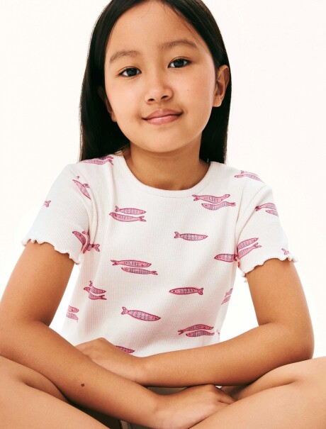 BLUSA MANGA CORTA INFANTIL CON ESTAMPADO BEIGE