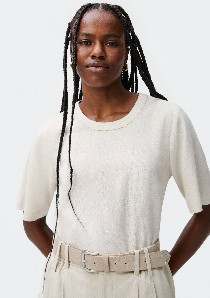 BLUSA MANGA CORTA DE LINO - BEIGE 