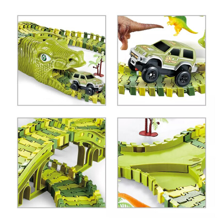 Pista Carreras Dinosaurio Jurassic Flexible Encastrable 120P Verde