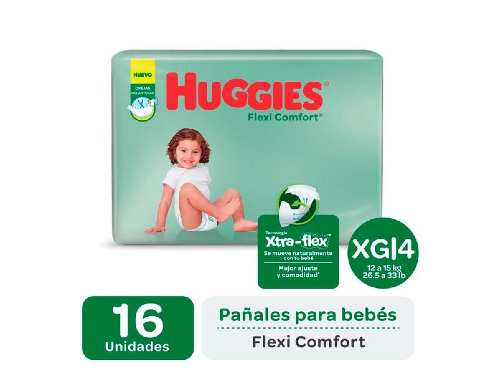 Pañales Huggies Flexi Comfort XG x 16 – Pañales Cómodos Ajuste Flexible