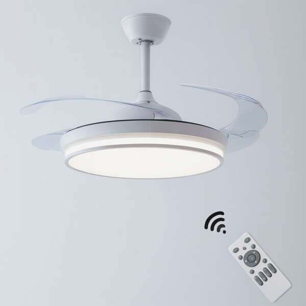 Ventilador De Techo Lámpara Led Aspas Retráctiles C/ Control Color Blanco