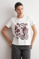 Remera estampa Damasco floral blanco